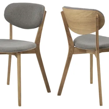 Scaun Minsk, Actona, 46.5x53x80.5 cm, poliester/lemn de stejar, gri deschis imagine