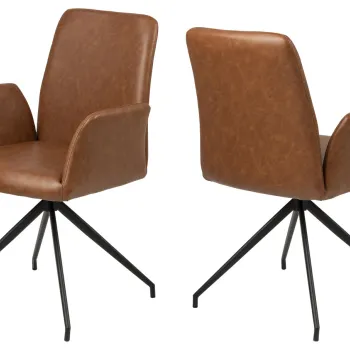 Scaun Naya, Actona, 59x59x88 cm, rotativ, piele ecologica/otel, brandy imagine