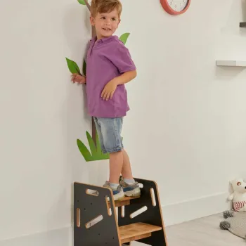 Scaun pentru copii, Hanah Home, Step Stool, 34x39x39 cm, Negru / Natural imagine