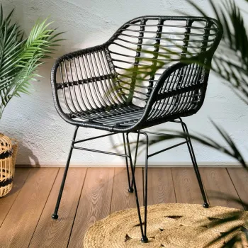 Scaun pentru gradina Jardin, Homla, 57x62x81 cm, ratan/metal, negru imagine