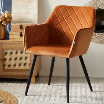 Scaun Shelton, Homla, 56x60x84 cm, poliester/metal/MDF, caramiziu imagine