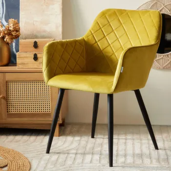 Scaun Shelton, Homla, 60x56x84 cm, metal/catifea din poliester, mustar imagine