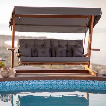 Scaun triplu balansoar de gradina, Swingo, Luna Deluxe 2600, Lemn, Natural / Antracit imagine