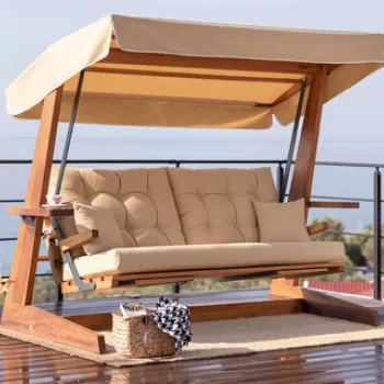 Scaun triplu balansoar de gradina, Swingo, Sia 2400, Lemn, Bej natural imagine