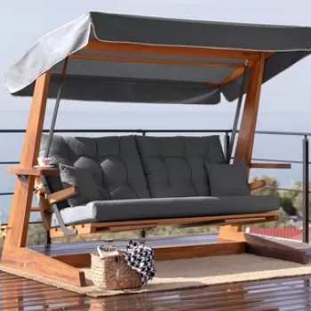 Scaun triplu balansoar de gradina, Swingo, Sia 2400, Lemn, Natural / Antracit imagine