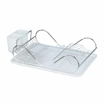 Scurgator de vase cu suport pentru tacamuri Clean, Wenko, 12.5 x 32 x 47 cm, plastic/inox, alb/argintiu imagine