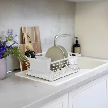 Scurgator de vase cu suport pentru tacamuri Drip, Wenko, 36x30x15 cm, metal/polipropilena, alb imagine