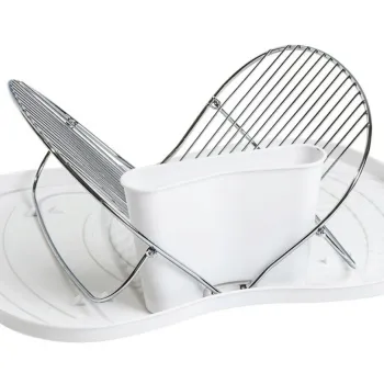 Scurgator de vase cu suport pentru tacamuri, Excellent Houseware, 48x36 cm, polipropilena/metal cromat, alb imagine