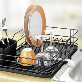Scurgator de vase + suport de tacamuri detasabil Maximex, Dish, 43x31x10 cm, metal/polipropilena, negru imagine