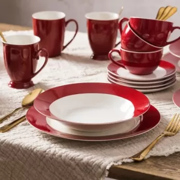Serviciu de masa 18 piese Aura Red, Ambition, portelan, rosu imagine
