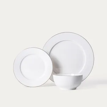 Serviciu de masa 18 piese Auroo, Homla, portelan, alb/auriu imagine