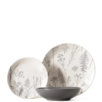 Serviciu de masa 18 piese Bari, Homla, gresie, alb/gri imagine