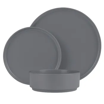 Serviciu de masa 18 piese Berlinger Haus, Aspen, ceramica, gri mat imagine