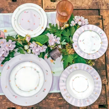 Serviciu de masa 18 piese, Brandani, Polline Lilac, portelan New Bone China imagine