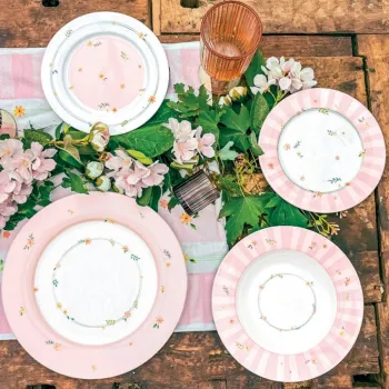 Serviciu de masa 18 piese, Brandani, Polline Pink, portelan New Bone China imagine