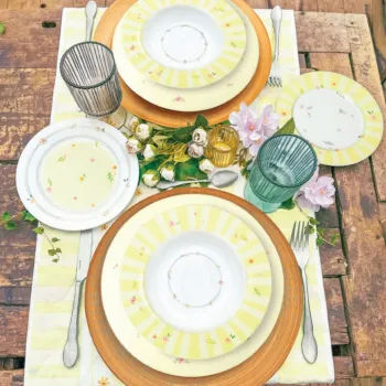 Serviciu de masa 18 piese, Brandani, Polline Yellow, portelan New Bone China imagine