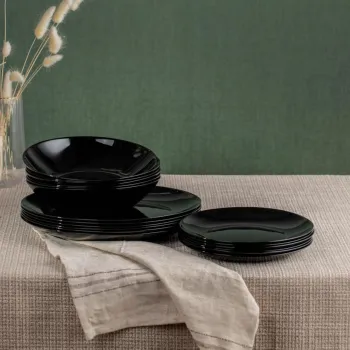 Serviciu de masa 18 piese Capri, Homla, ceramica, negru imagine