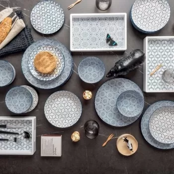 Serviciu de masa 18 piese, Metropolis Down Town, Tognana, portelan, alb/albastru imagine