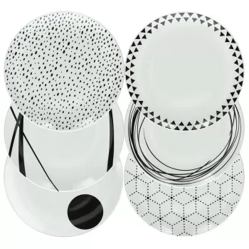 Serviciu de masa 18 piese, Tognana, Metropolis Graphic, portelan, alb/negru imagine