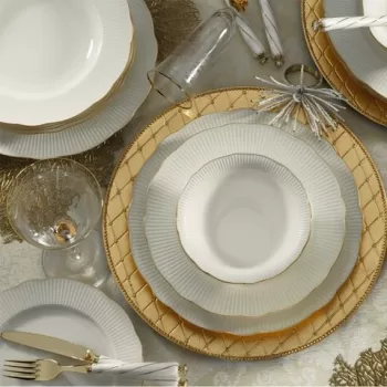 Serviciu de masa, 24 piese, Kutahya Porselen, BNILY24Y2520, portelan, alb/auriu imagine
