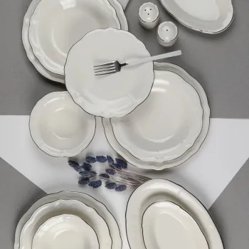 Serviciu de masa (53 piese), L'essentiel Maison, 667PRS1148, Farfurie: 22 x 22 cm (12 bucati), Alb / Argintiu imagine