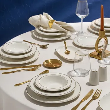 Serviciu de masa (53 piese), L'essentiel Maison, 667PRS1149, Farfurie: 21 x 21 cm (12 bucati), Alb/Auriu imagine