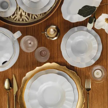 Serviciu de masa (83 piese), L'essentiel Maison, 710KTP9732, Capac pentru bol pentru serviciu de supa (1 bucata), Alb/Auriu imagine