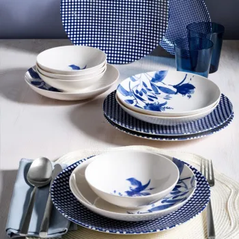 Serviciu de masa, Hermia, 387GRP1387, Farfurie: 16 x 16 x 4 cm (4 bucati), Albastru/Alb imagine