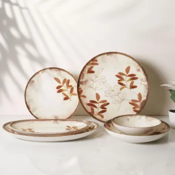 Serviciu de masa, Hermia, 387GRP1417, Farfurie: 20 x 20 x 4 cm (6 bucati), Crem / Teracota imagine