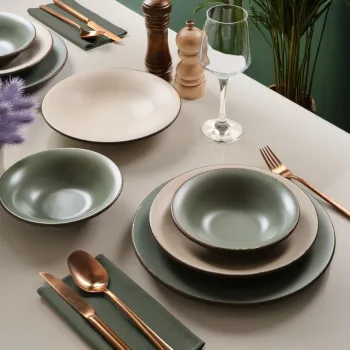 Serviciu de masa, Hermia, 387GRP1419, Farfurie: 20 x 20 x 4 cm (6 bucati), Bej / Nisipiu imagine