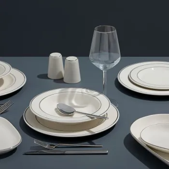 Serviciu de masa, Hermia, 667PRS1160, PORTELAN, Farfurie: 21 x 21 cm (12 bucati), Alb / Argintiu imagine