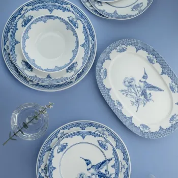 Serviciu de masa, Hermia, 710KTP3649, Farfurie: 21 x 21 cm (6 bucati), Albastru/Alb imagine