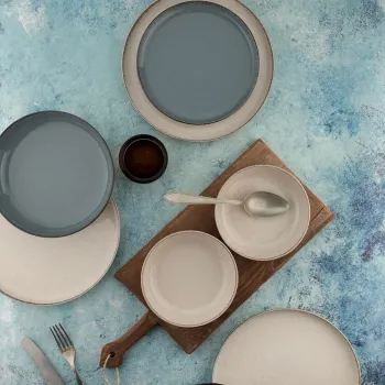 Serviciu de masa, Hermia, 710KTP3683, Farfurie: 20 x 20 cm (4 bucati), Crem / Albastru imagine