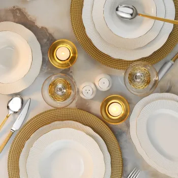 Serviciu de masa, Hermia, 710KTP9736, Farfurie: 23 cm (6 bucati), Alb/Auriu imagine