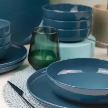 Serviciu de masa, Hermia, 710KTP9751, Farfurie: 20 cm (4 bucati), Albastru inchis imagine