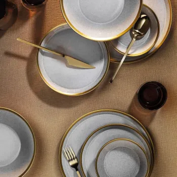 Serviciu de masa, Hermia, 719KTP9736, Farfurie adanca: 21 cm (2 bucati), Gri / Auriu imagine