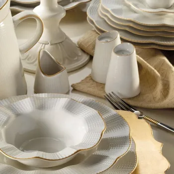 Serviciu de masa, Hermia, 719KTP9872, PORTELAN, Farfurie: 22 cm (6 bucati), Crem / Aur imagine