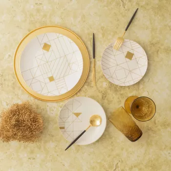 Serviciu de masa, Karaca, 216KRC1160, Portelan, Alb/Auriu imagine