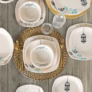 Serviciu de masa, Keramika, 275KRM1301, Ceramica, Crem / Albastru / Negru imagine