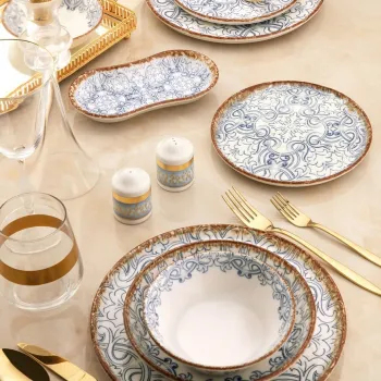 Serviciu de masa, Noble Life, 721NBL3153, 100% PORCELAN / , 24 piese, Albastru / Maro / Alb imagine
