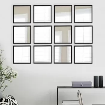 Set 12 oglinzi decorative, SETAYNA_063, Sticla, Plastic laminat, Argintiu / Negru imagine