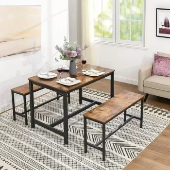 Set 2 banci pentru masa dining / bucatarie, Vasagle, 108 x 32.5 x 50 cm, otel/PAL, maro rustic imagine
