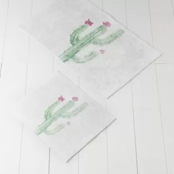 Set 2 covorase de baie, Chilai, Fiore DJT, alb/verde/roz imagine