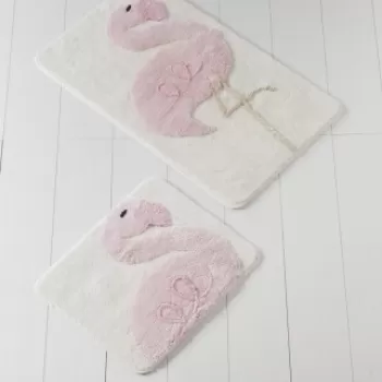 Set 2 covorase de baie, Chilai, Pink Flamingo, crem/roz imagine