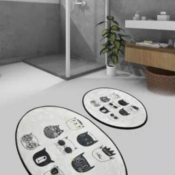 Set 2 covorase de baie Cutie, Chilai, 50x60 cm/60x100 cm, alb/negru imagine