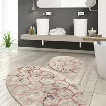 Set 2 covorase de baie Honeycomb, Chilai, 50x60 cm/60x100 cm, multicolor imagine