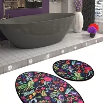 Set 2 covorase de baie Pictura, Chilai, 50x60 cm/60x100 cm, negru imagine