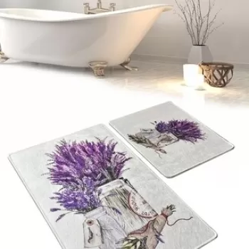 Set 2 covorase de baie Purpura, Chilai, 50x60 cm/60x100 cm, multicolor imagine