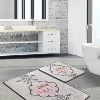 Set 2 covorase de baie Rosas, Chilai, 50x60 cm/60x100 cm, multicolor imagine