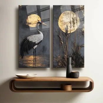 Set 2 decoratiuni de perete din sticla temperata, 2P3570Camtbl-001, Dimensiune: 35 x 70 cm (2 bucati), Multicolor imagine